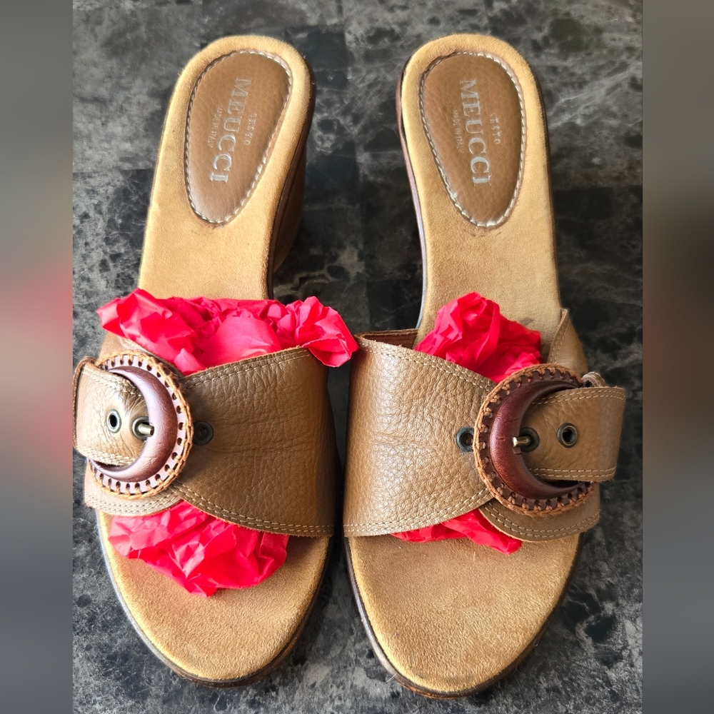 SESTO MEUCCI Tan Leather Women's Sandals Made In Italy Size 8M